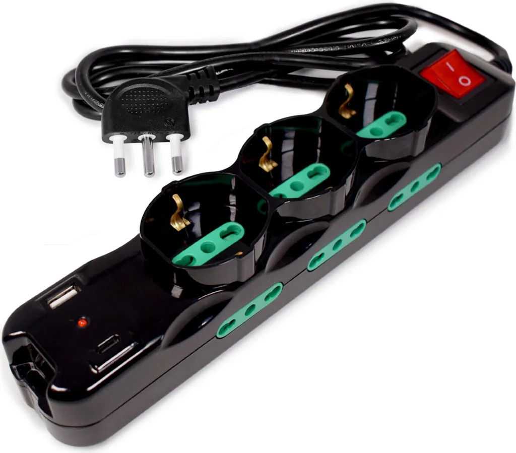 Multi-prise Tecnoware 9 Prises avec USB A/C Quick Charge - Noir