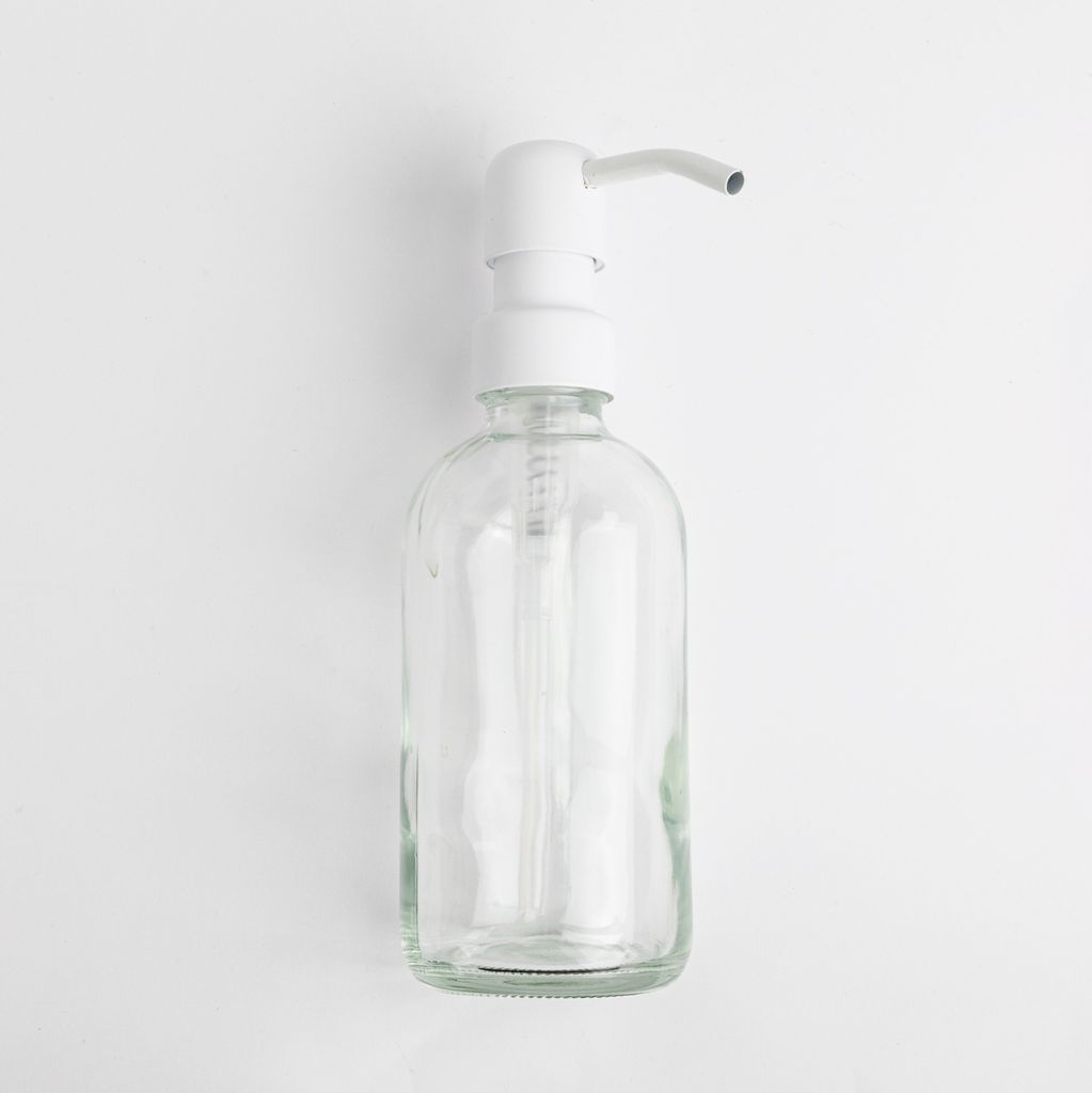 Natural Goods Berlin KLEAN Seifenspender mit Etiketten, hochwertiger & nachfüllbarer Seifenspender für Küche & Bad, transparent Weiß, Edelstahl...