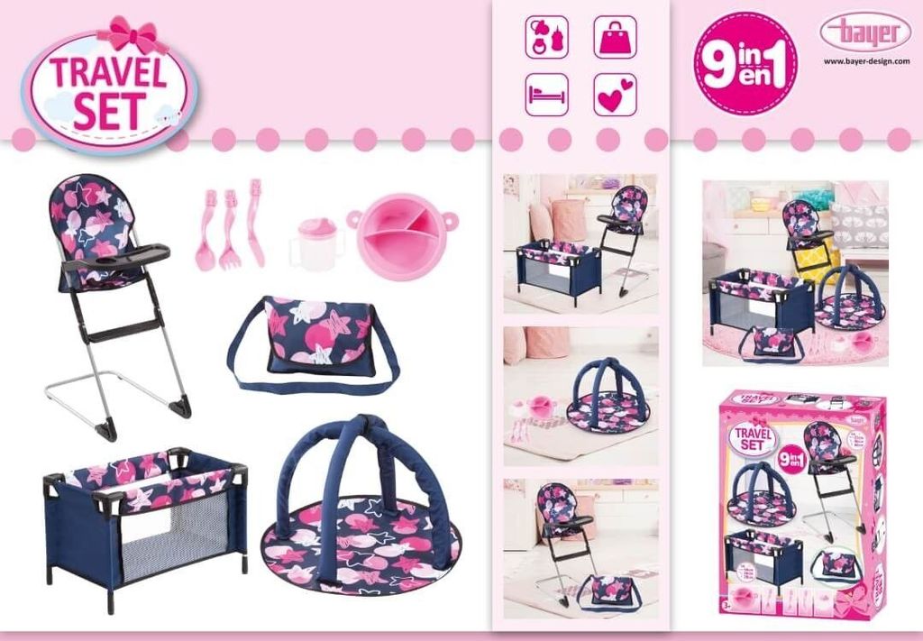 Set lettino da viaggio 9 in 1 per bambole - Set di Immagine del prodotto 
