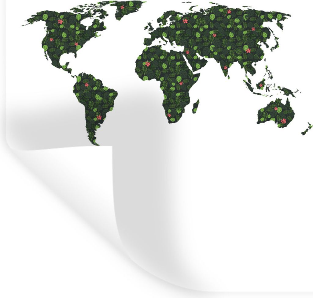 MuchoWow Wandtattoo Wandsticker Wandaufkleber Weltkarte - Pflanzen - Grün 30x40 cm Selbstklebend und Repositionierbar - Sticker - Dekorfolie