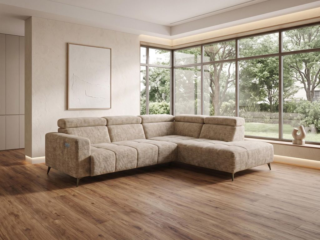 Modernes Ecksofa Velvet mit elektrischer Relaxfunktion | Verstellbare Kopfstützen | Edles Design