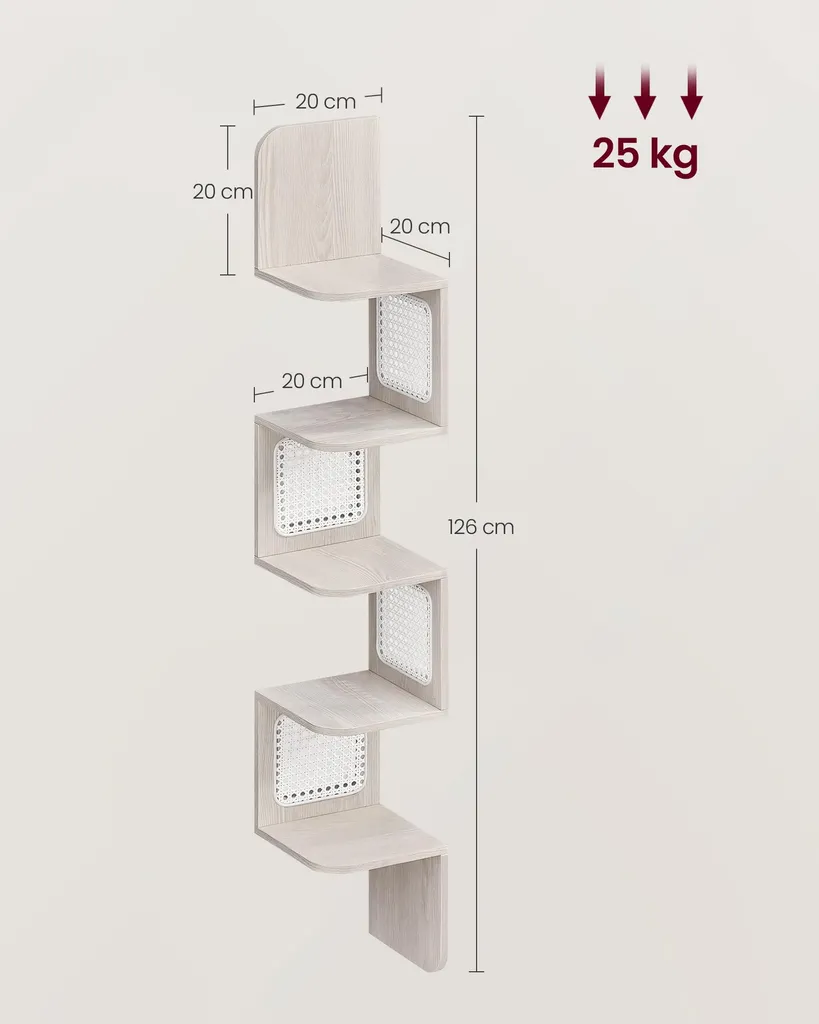 Bibliothèque de coin murale design zigzag 5 étagères, meuble d'angle beige - 6