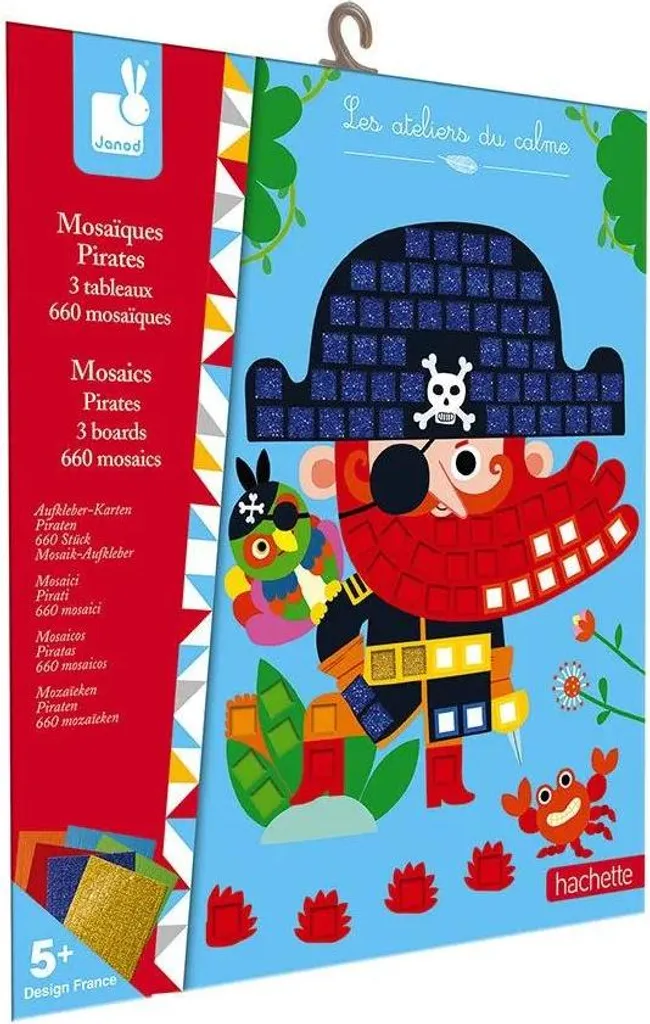 Mosaïques Janod Kit de Bricolage Pirate pour Enfants - Loisirs Créatifs