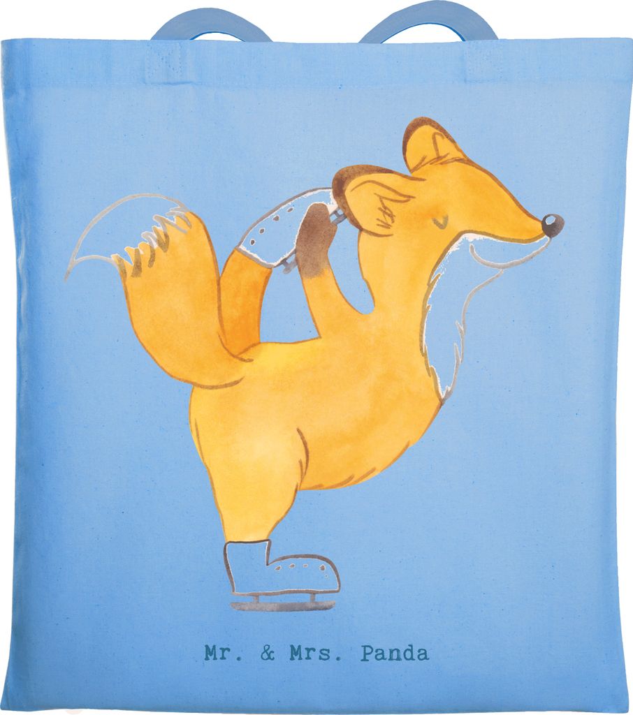 Mr. & Mrs. Panda Einkaufstasche Fuchs Eiskunstläufer - Sky Blue - Geschenk, Jutebeutel, Eiskunstläuferin, Tasche, Eiskunst, Uni, Tragetasche, Sho...