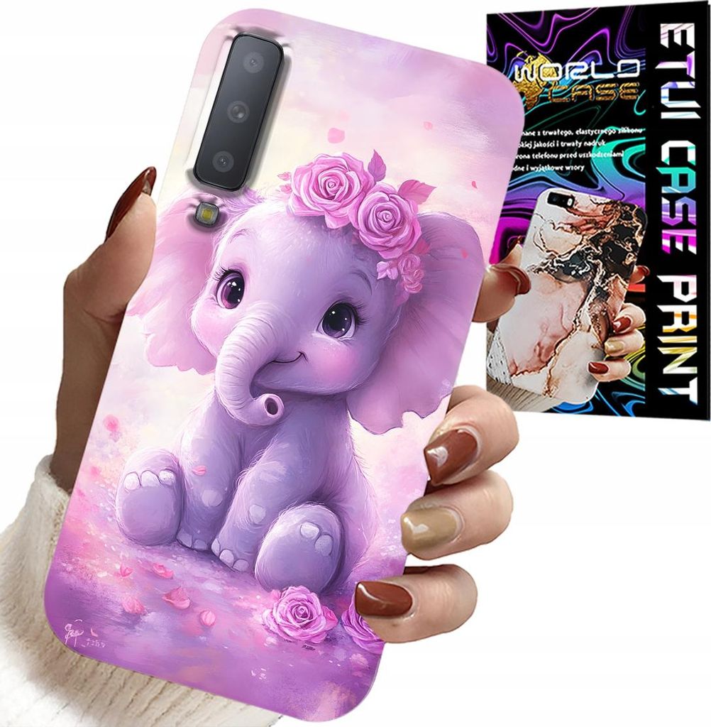 Hülle Für Samsung A7 2018 - Süsser Elefant Auf Rosa Hintergrund Hülle + Folie