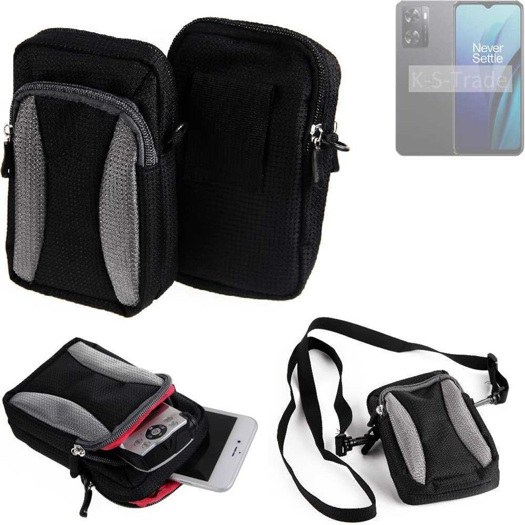 K-S-Trade Holster Schutz Hülle kompatibel mit OnePlus Nord N20 SE Handy Hülle Gürteltasche Umhängetasche mit Zusatzfach schwarz