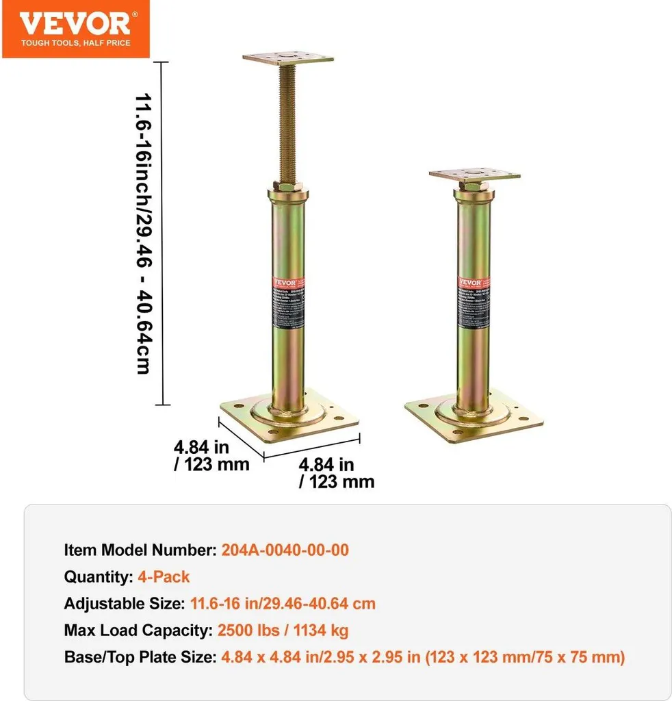 Vérin de Sol Réglable en Acier - Hauteur 29-40 cm - Pack de 4 Unités - 7