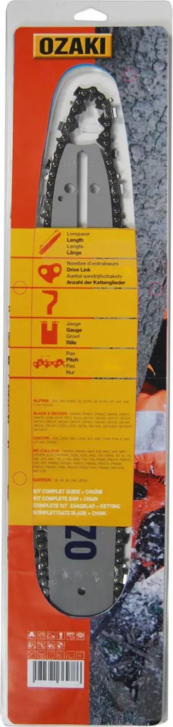 Pack Guide Ozaki 40 cm Montage H plus Chaîne de 62 Entraîneurs Pas de .325