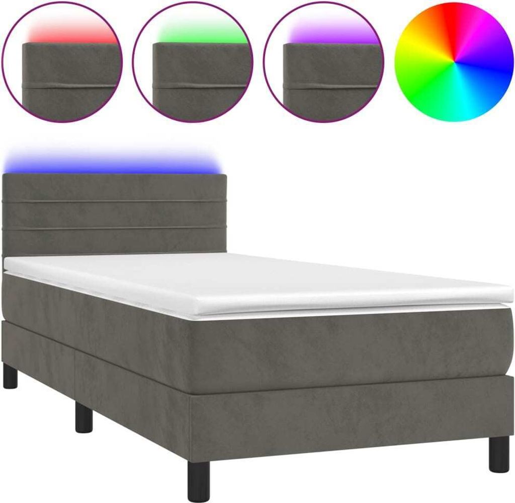 "2026 Aktion"Boxspringbett - Einzelbett/Jugendbett mit Lattenrost - mit Matratze & LED Dunkelgrau 100x200cm Samt - Klassische Betten NeuMöbel528668