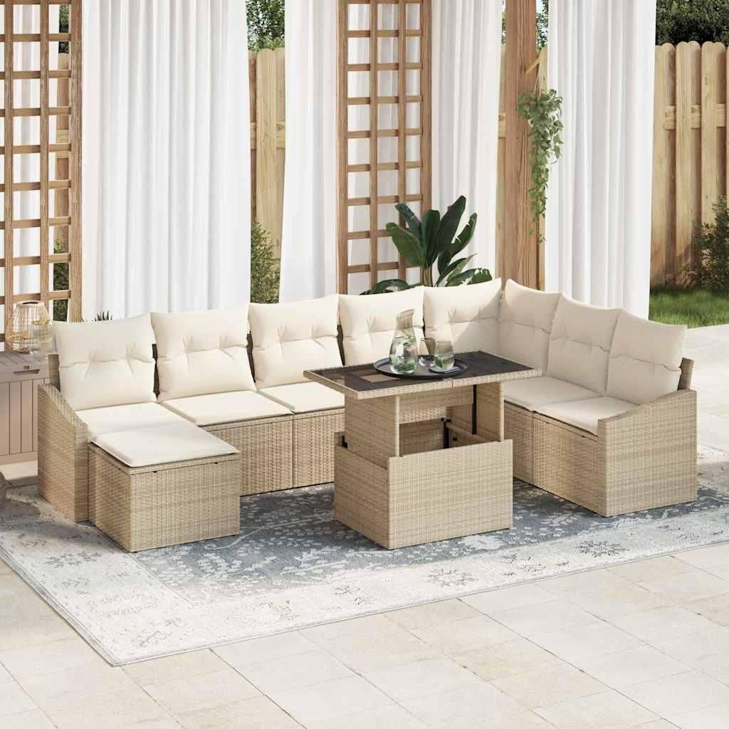 "im Angebot" Sofa Set mit Kissen 9 pcs - Loungesofa - möbel Garten - Beige und Creme Poly-Rattan - Gartensofas CC12702