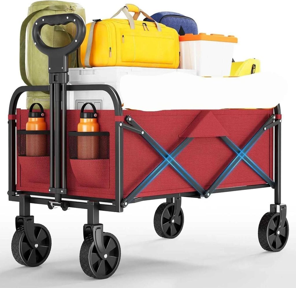 Gartenwagen - Faltbarer Bollerwagen - Fassungsvermögen 50 l - Leicht & Tragbar - Für Strand & Einkaufen - Rot