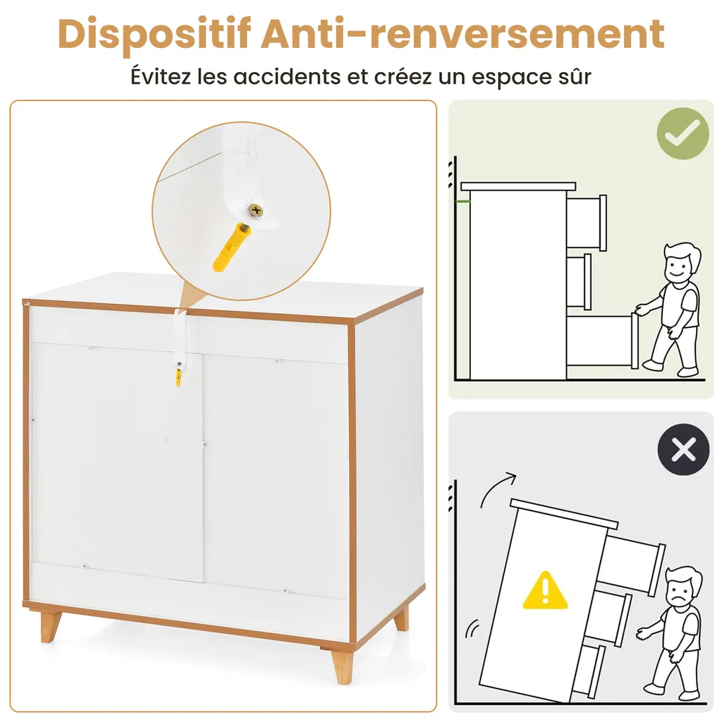 Commode 3 tiroirs avec poignées intégrées et sécurité anti-basculement - 3