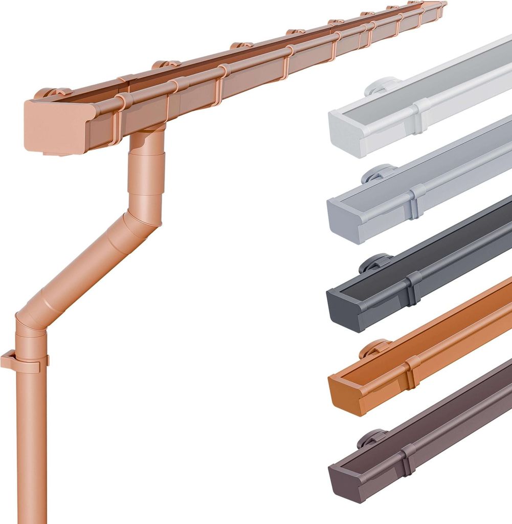 INEFA Dachrinnen Set Gartenhaus, Carport, Terrasse, NW83 / 83mm Kastenrinne 3m Braun 1 Dachseite, Regenrinne PVC für Pultdach, Germany