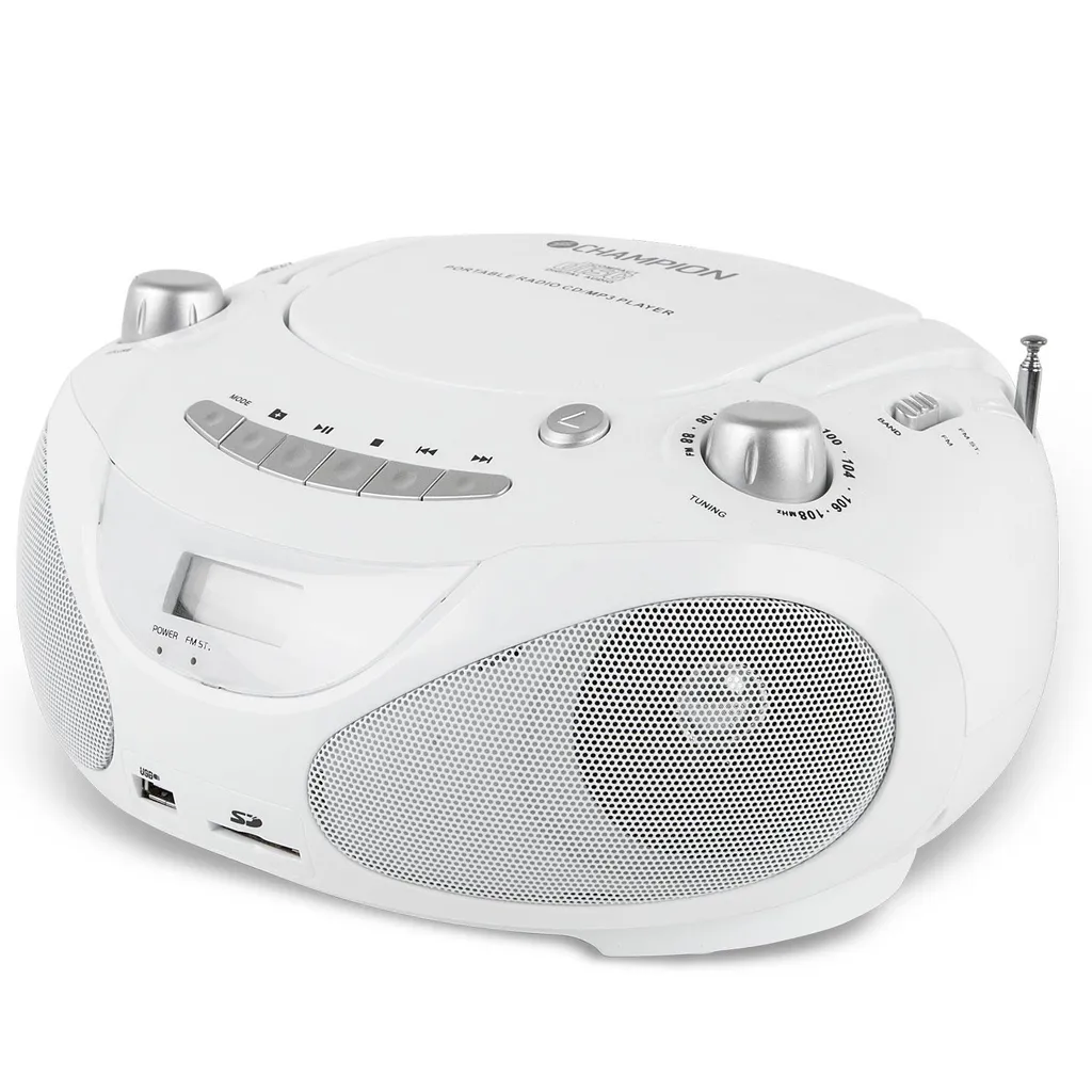 Boombox CD MP3 USB Blanc - Lecteur Radio FM Portable avec Port USB 2.0