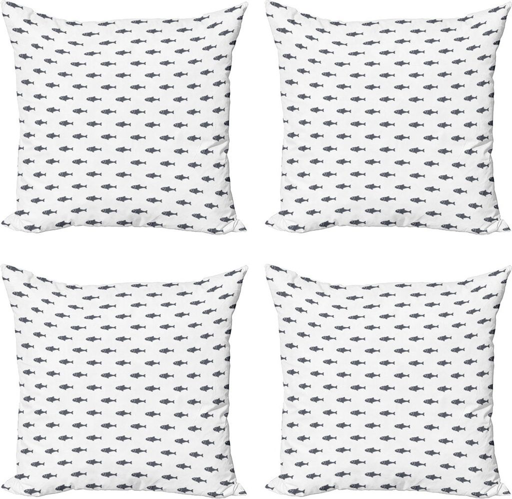 ABAKUHAUS Ozean Kissenbezug Set (4 Stück), Flüchtiger Schoal von Fisch, Moderner Doppelseitiger Digitaldruck, 60 cm x 60 cm, Charcoal Grau Weiß