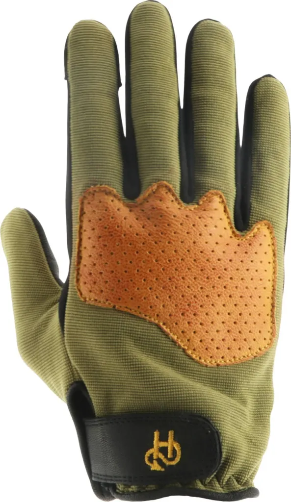 Gants moto Helstons Dune orange et vert - Gants cuir vintage taille 10