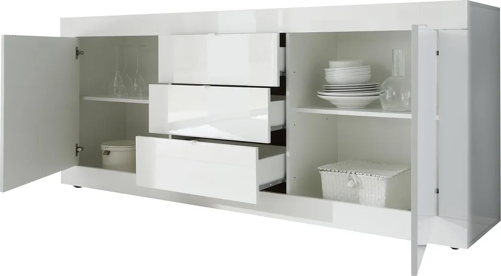 Buffet Pasubio 210 cm Blanc Brillant : Rangez Tout avec Élégance