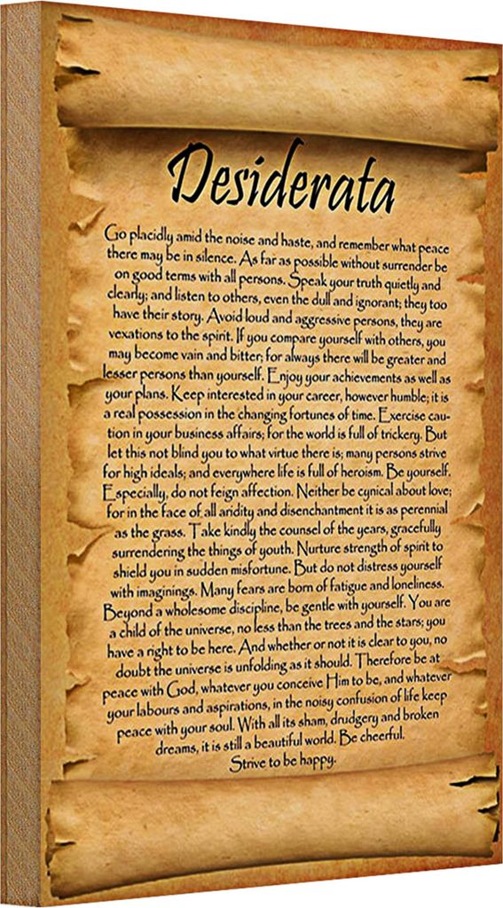 Holzschild Spruch 20x30cm Desiderata Gedicht Englisch