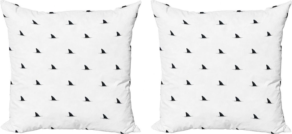 ABAKUHAUS Meerestiere Kissenbezug Set (2Stück), Wilder Haifisch Fische, doppelseitiges Digitaldruckdekor mit Reißverschluss, 50 cm, Schwarz-Weiss