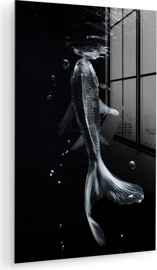 MuchoWow Glasbilder - Bilder auf Wandbild - Foto auf Glas Koi - Fisch - Wasser - Schwarz 40x60 cm Wanddekoration aus Glas - Acrylglasbild - Acrylbi...
