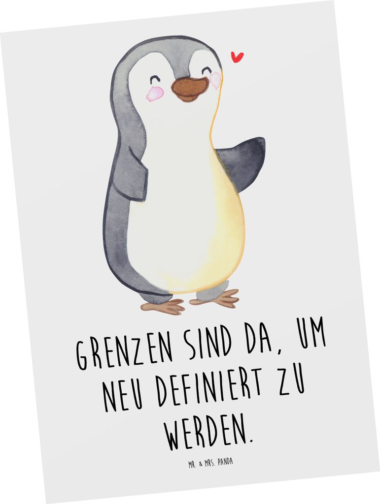 Mr. & Mrs. Panda Ansichtskarte Pinguin Amputation - Weiß - Geschenk, Postkarte, Ansichtskarten, einzelkarte, Postkarten, Kunstkarten, Armamputation