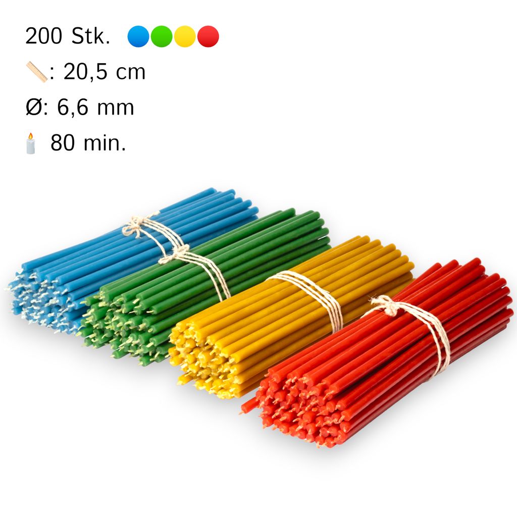 200 pezzi set multicolore di candele in cera d'api 4 colori Immagine del prodotto 