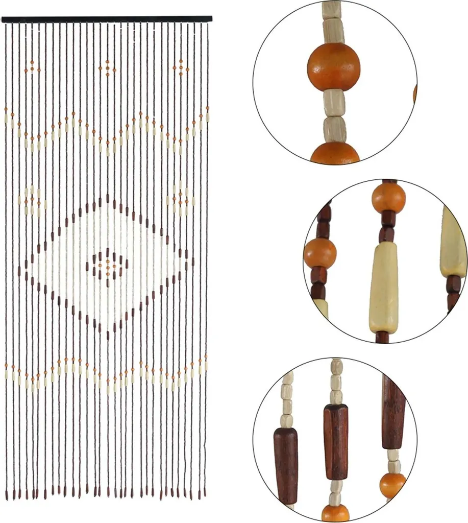 Rideau perle bois 31 rangs fixation plafond semi-transparent chocolat