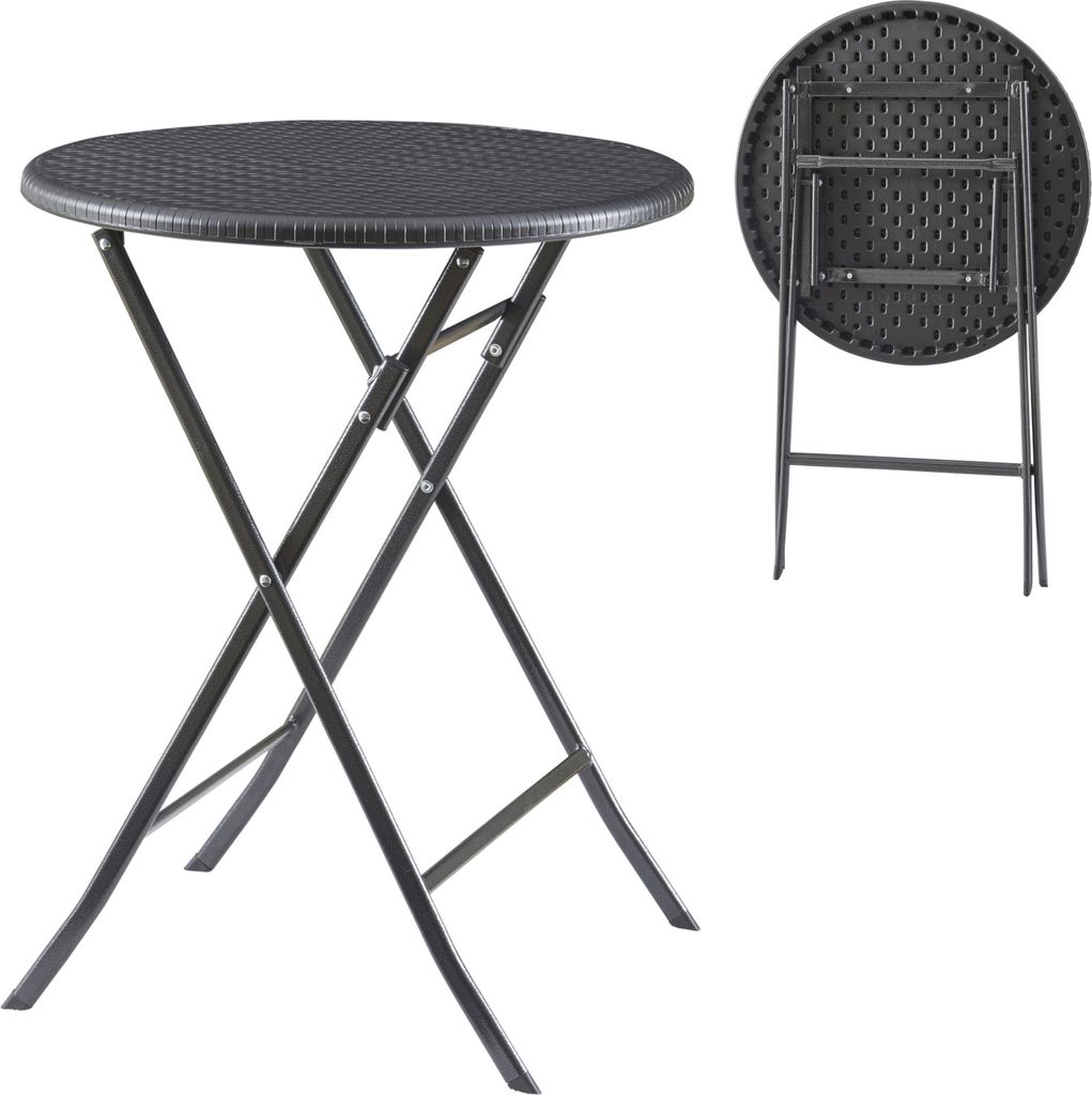 Klapptisch ‘Mark’ rund 60 x 74 cm Rattanoptik, Schwarz
