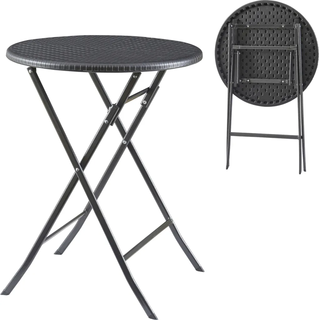Table ronde aspect rotin tressé Mark 60 cm pliante et robuste noire