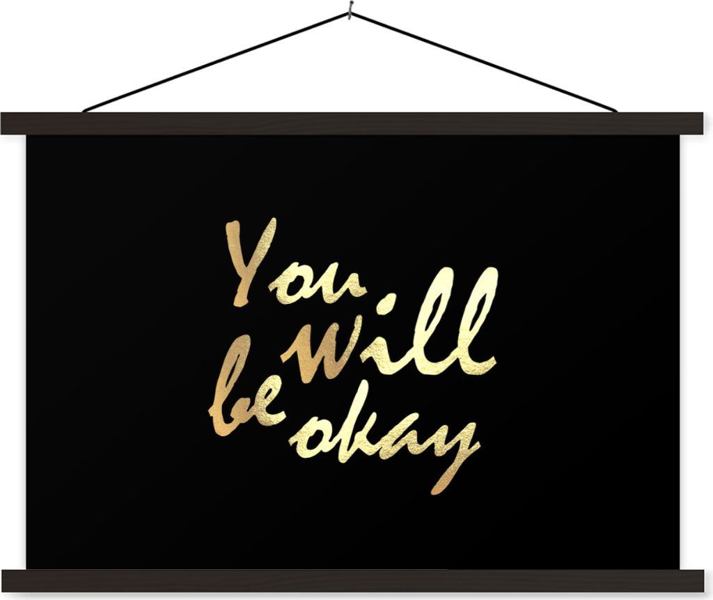 MuchoWow Textilposter Zitat - Motivation - Gold - Schwarz 150x100 cm mit schwarzem Rahmen - Schlafzimmer