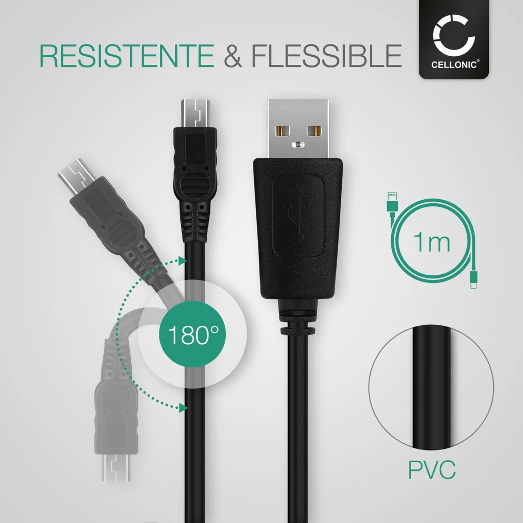 Cavo Mini USB CELLONIC 1m | Cavetto Ricarica 1A per GPS e Fotocamera - 2