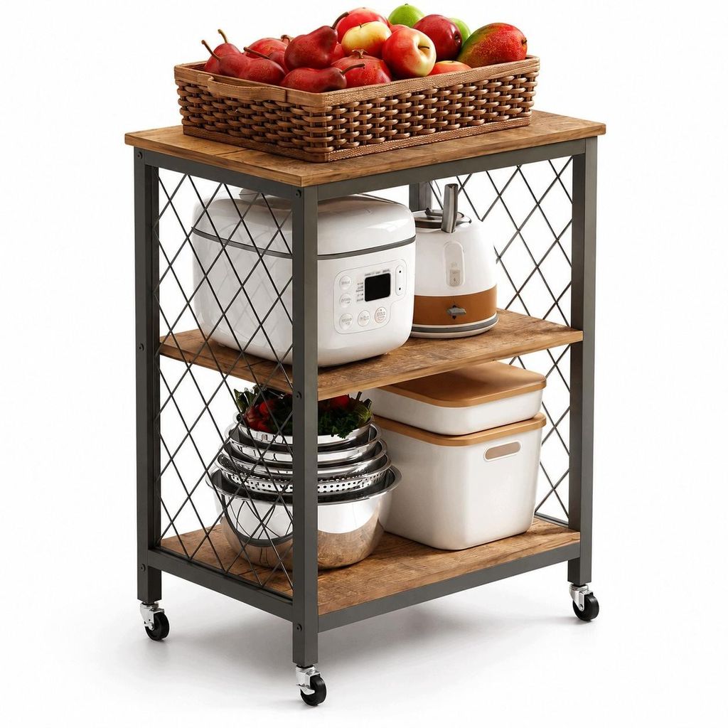 Meuble mobile sur roulettes, marron foncé style loft, 60 cm Image du produit 