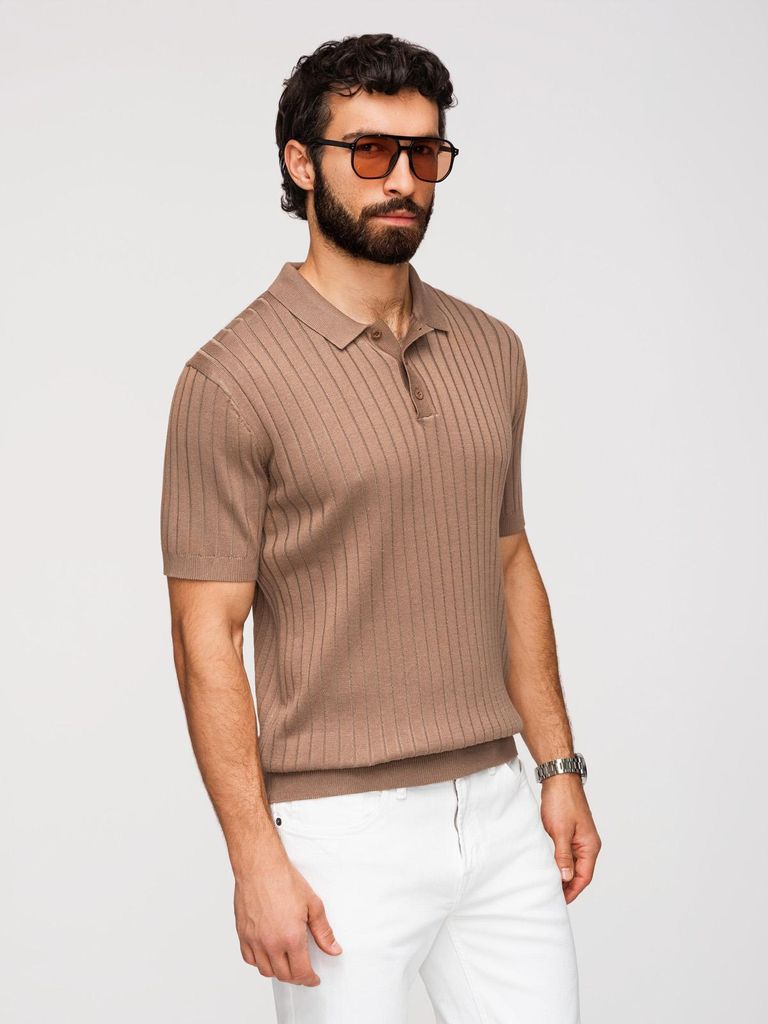 OMBRE T-Shirt Slim Fit V-1 OM-POSS-0169 coffee XL