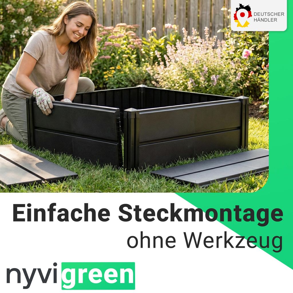 Hochbeet NYVIGreen - Gartenbeet aus wetterfestem & recyceltem Kunststoff - Pflanzenbeet, Ausführung:Erweiterung 82x82x31 cm 168 Liter