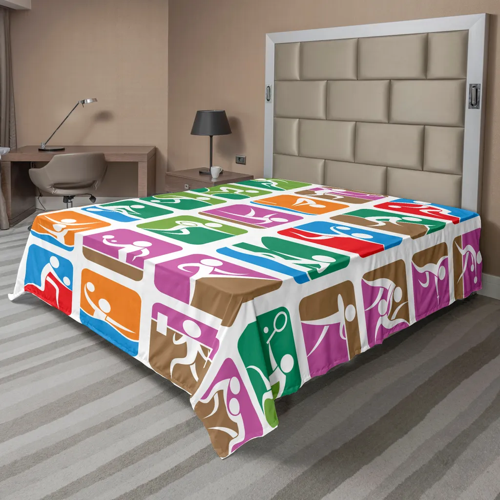 Lenzuolo Piano ABAKUHAUS Sport Pittogrammi 244x205 Viola e Verde