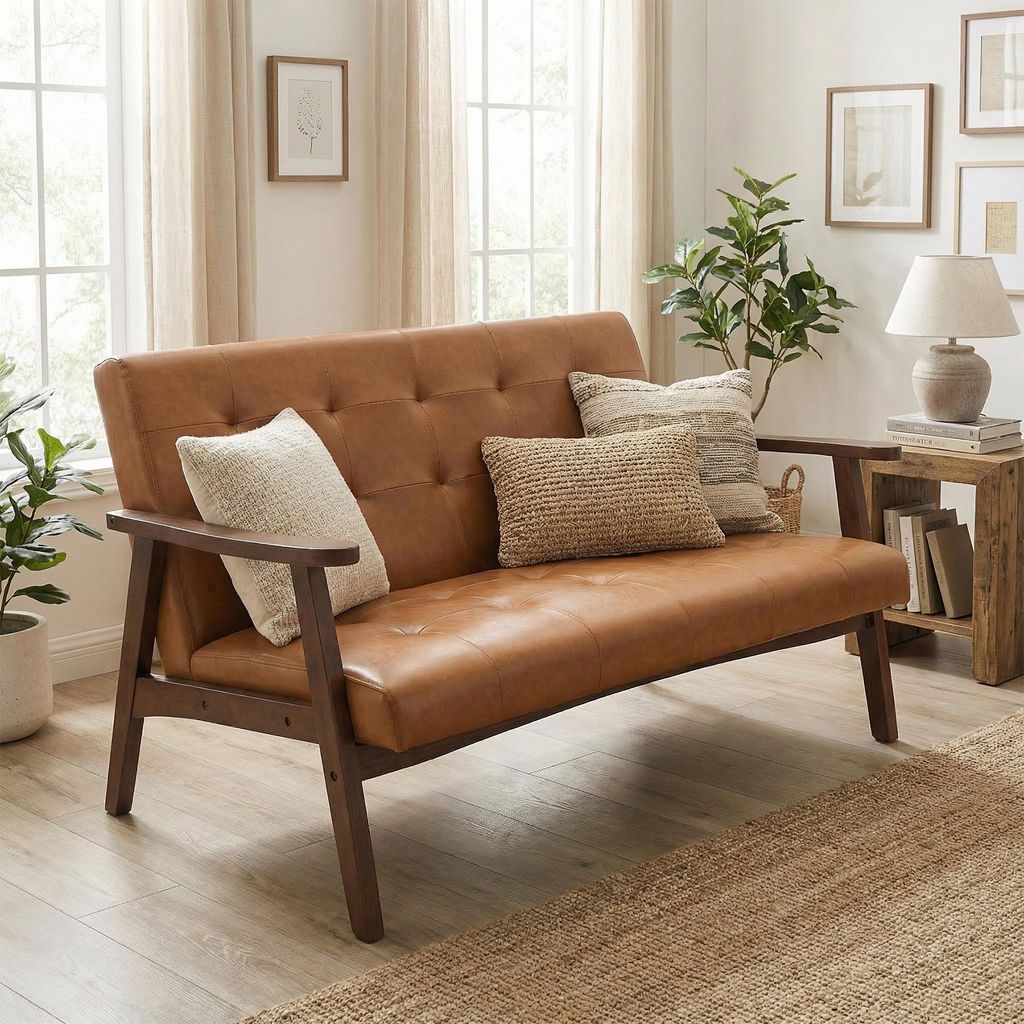 HomeMiYN Canapé 2 Places Scandinave en Simili Cuir, Image du produit 