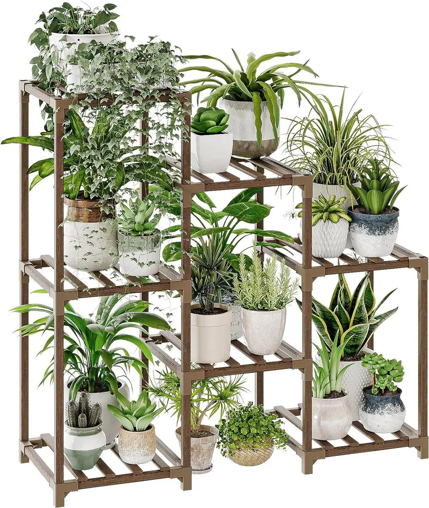 Support plantes intérieur en bois stratifié à 7 niveaux avec 3 bandes