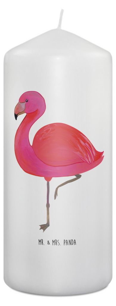 Mr. & Mrs. Panda Kerze Flamingo Classic 19 x 8 cm - Weiß - Geschenk, Prächtig, Stumpenkerze, Stolz, Erinnerungslicht, Spruch, Blockkerze, Ich, Er...