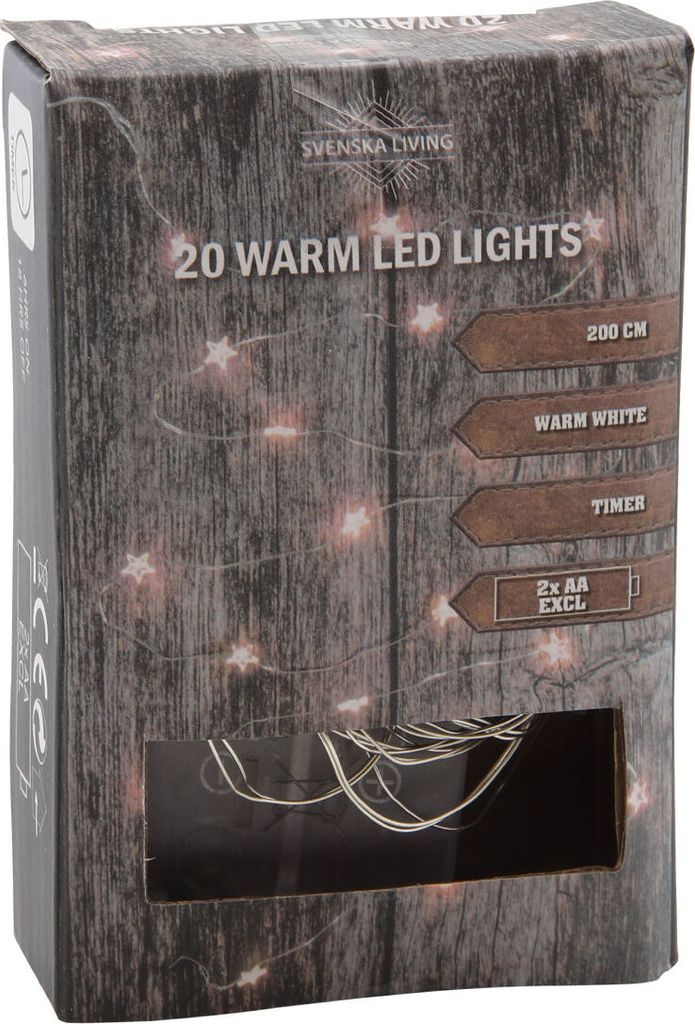 Drahtbeleuchtung mit Sternen 20 LED / warmweiß / Timer Produktbild 