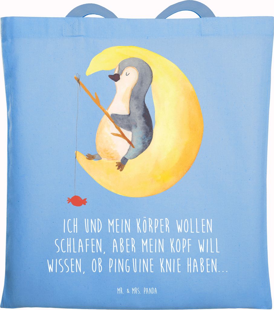 Mr. & Mrs. Panda Shopping Tasche Pinguin Mond - Sky Blue - Geschenk, Süßigkeiten, Schlafzimmer, Neugierig, Tote Bag, Angel, Einkaufstüte, Jutebe...