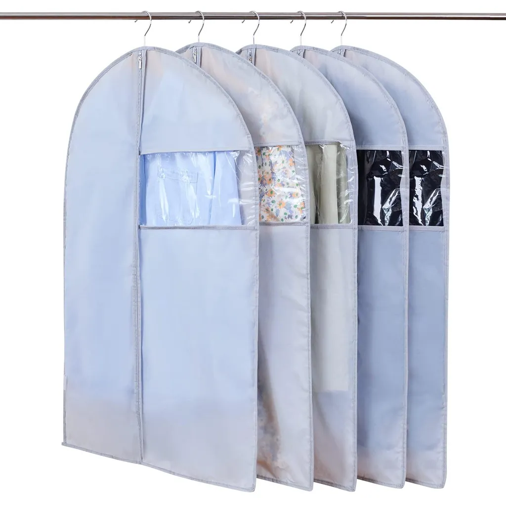 Housses de rangement pour vêtements lot de 5 avec fenêtre transparente gris