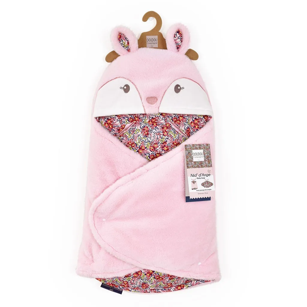 Doudou Couverture rose pour bébé avec capuche peluche 70 cm Boh'aime