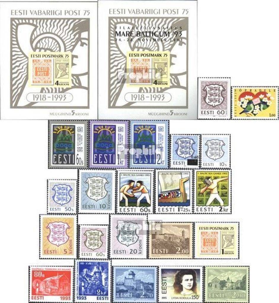 Briefmarken Estland 1993 Mi 198-220 (kompl.Ausg.) Jahrgang 1993 komplett postfrisch Staatswappen