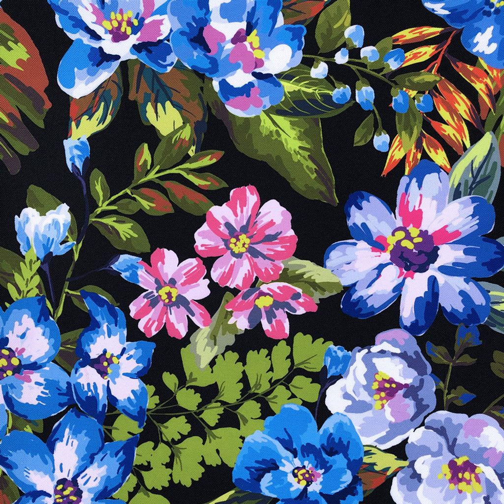 novely OXFORD 210D - D179 Painted Flowers By Night - Bedruckter Polsterstoff - Outdoor Dekostoff - Wasserabweisende Reißfeste Meterware 1lfm