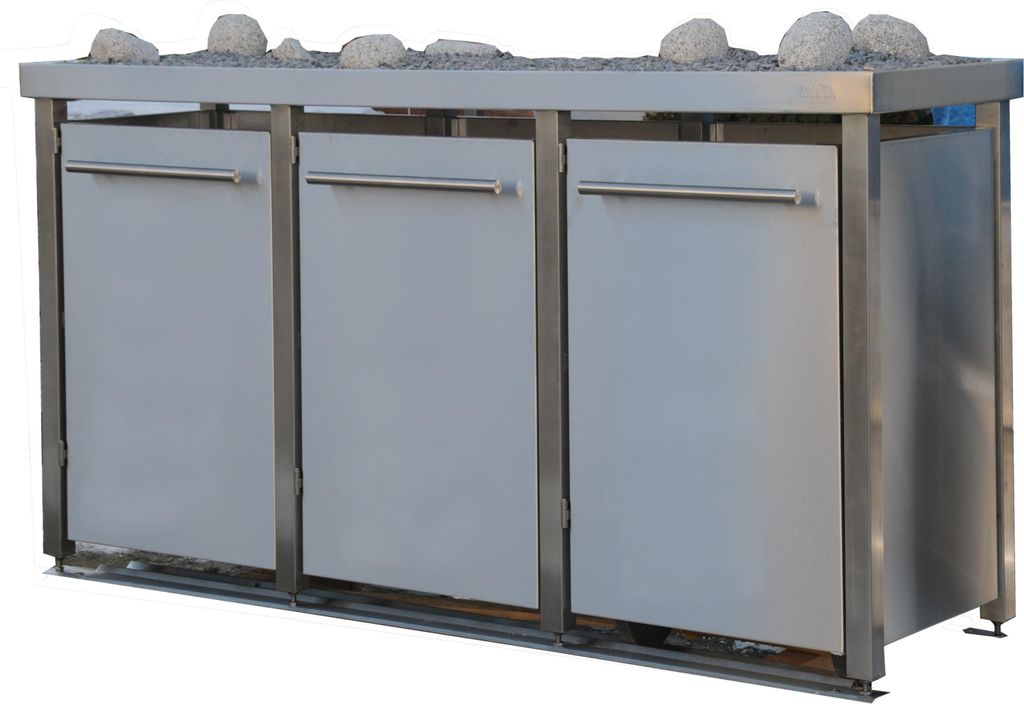 reinkeDESIGN | Mülltonnenbox 2x240 & 1x120L | Typ_M | Pflanzenwanne, Pfosten aus V2A, Fronten in Edelstahl | für Vermieter, kaufe vom Hersteller