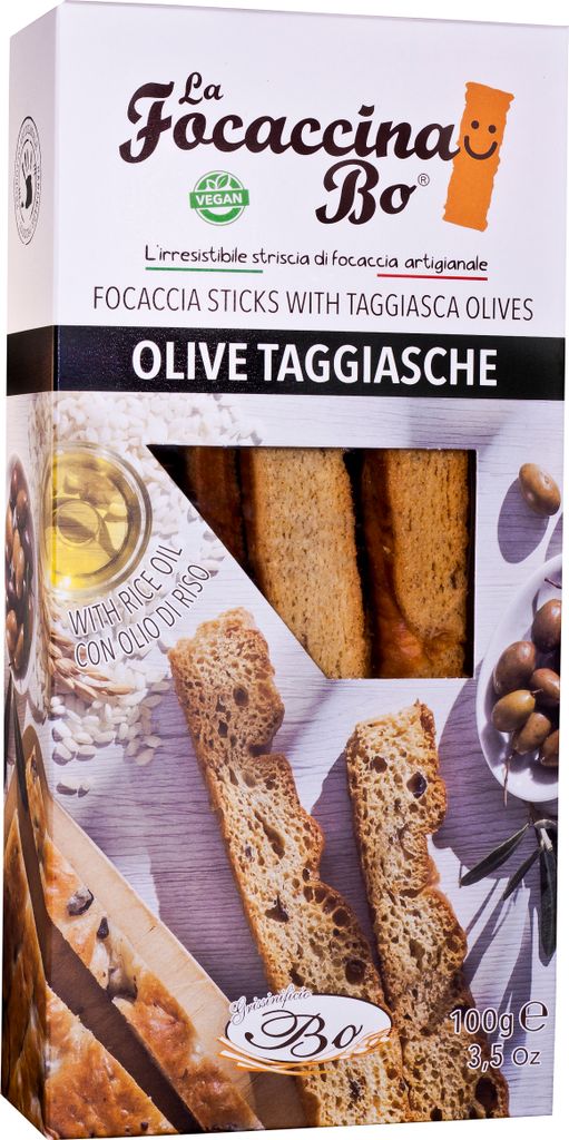 Focaccina Bo mit Olivenöl Taggiasca Oliven Produktbild 