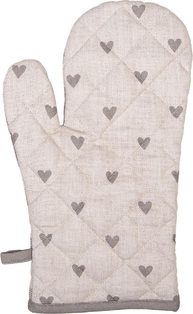 Ofenhandschuh Baumwolle Herzmotiv 18x30 cm Beige Grau Produktbild 