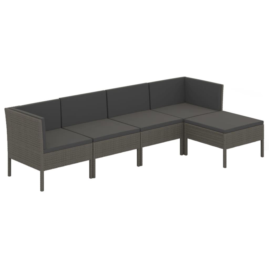 vidaXL 5-tlg. Garten-Lounge-Set mit Auflagen Poly Rattan Grau