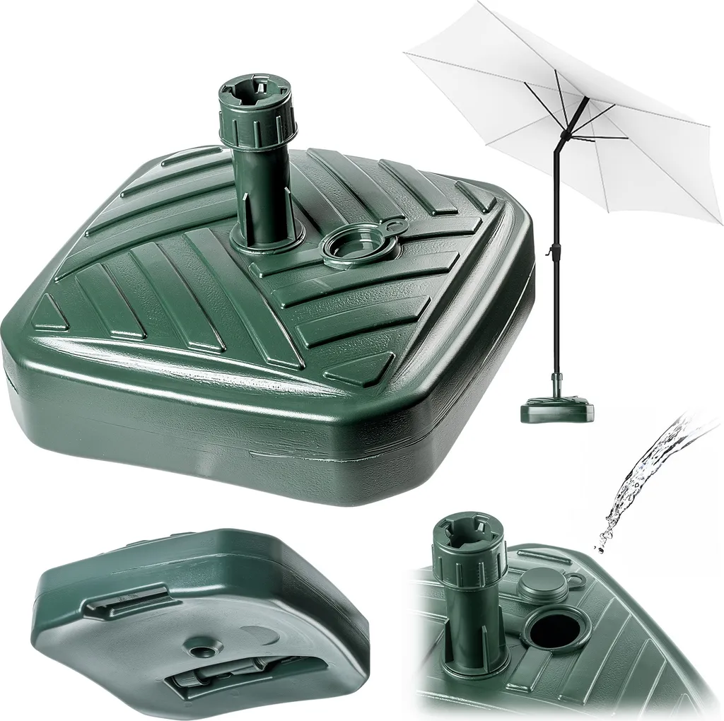 Pied de parasol KADAX carré, vert rayé, base anti-basculement de 40 cm