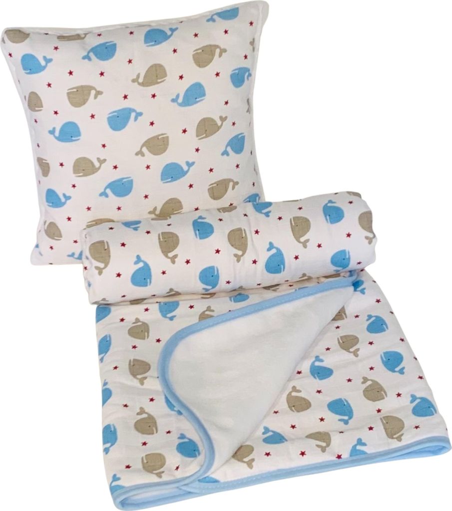 Babyset für Kleinkinder Walfisch blau 35x35, 90x100 cm